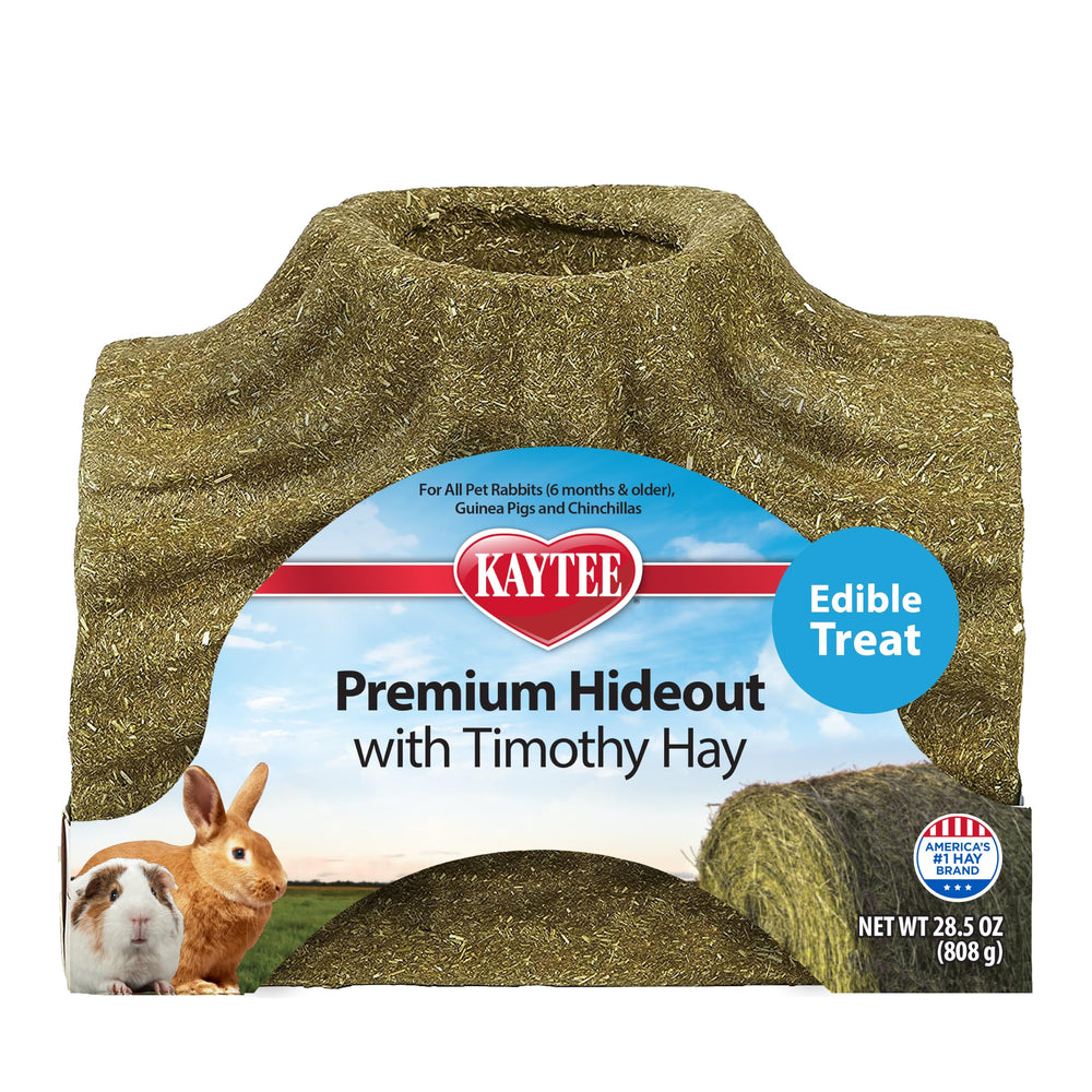 Kaytee front view of timothy hideout showing entrance and natural hay for comfortable retreat