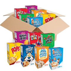 Kellogg's frontal del paquete variedad mostrando cajas individuales y conveniencia