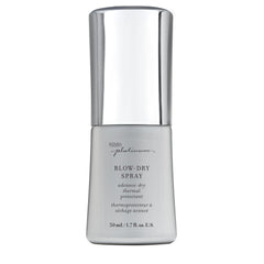 Kenra envase frontal Platinum Blow-Dry Spray muestra diseño y tamaño práctico