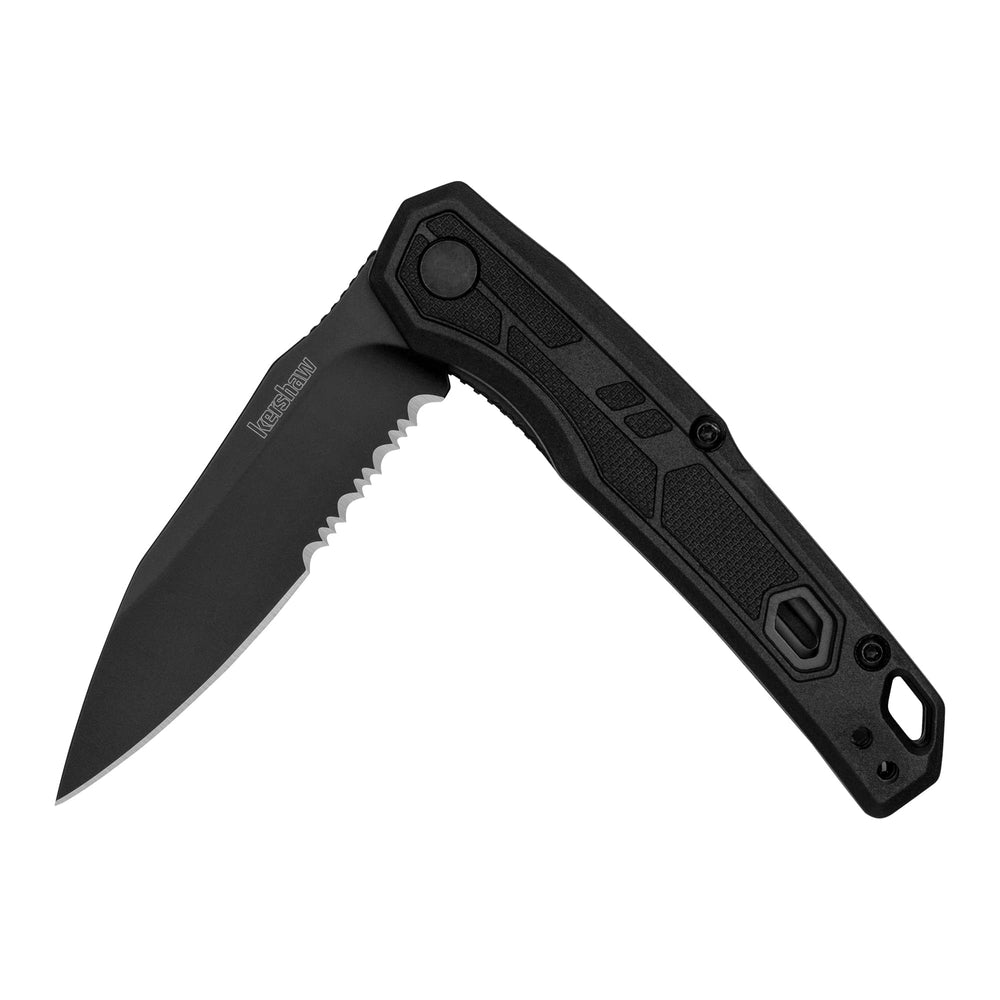 Kershaw Appa vista frontal mostrando perfil y acabado negro, fácil transporte