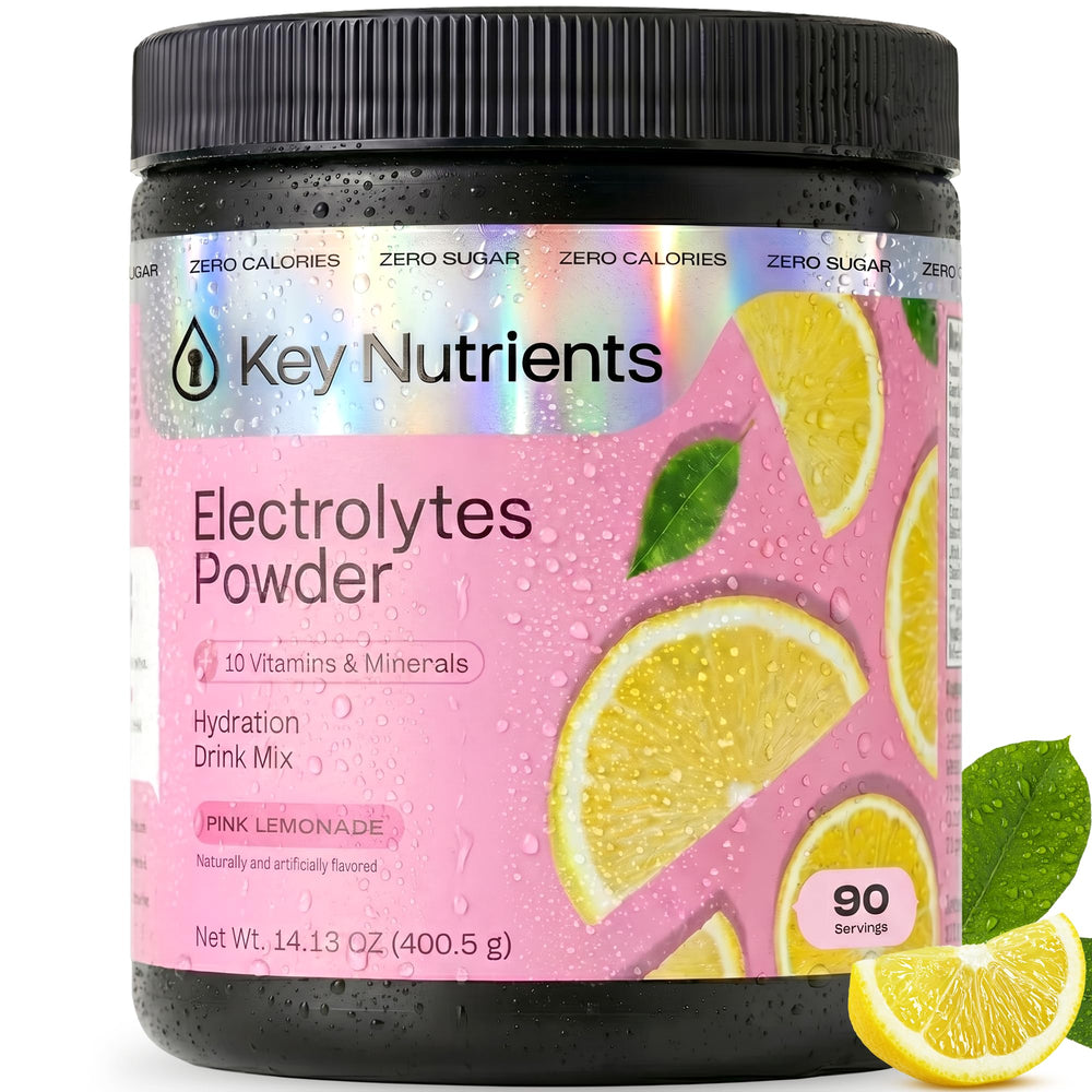KEY NUTRIENTS envase frontal Pink Lemonade mostrando diseño y fácil uso