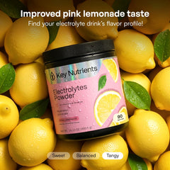 KEY NUTRIENTS vaso preparado rosa listo para beber, refresca y repone electrolitos