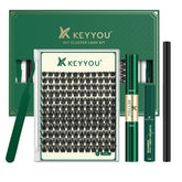 KEYYOU kit frontal del empaque mostrando 144 racimos y accesorios, listo para uso