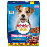 Kibbles 'n Bits bolsa frontal mini bits mostrando la variedad de sabores