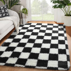 KICMOR vista frontal de la alfombra ajedrez, aporta estilo moderno