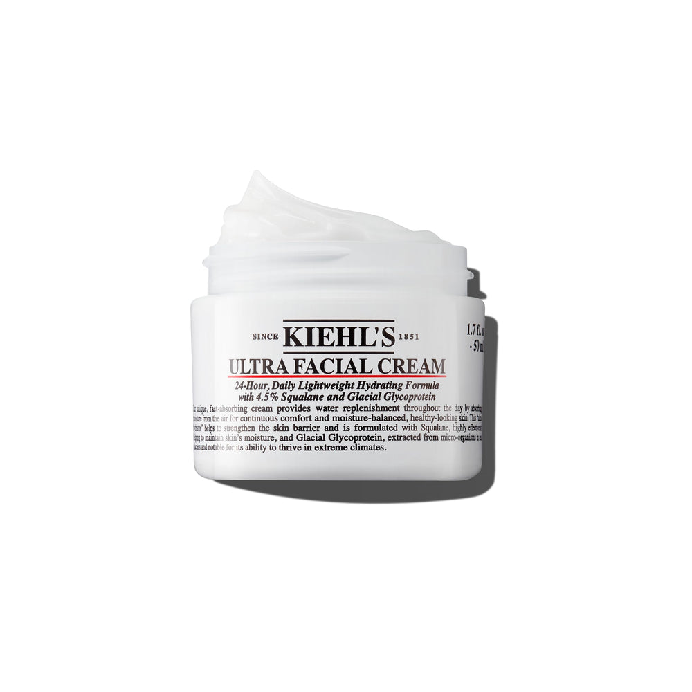 Kiehl's tarro frontal mostrando el envase y la marca, hidratación práctica