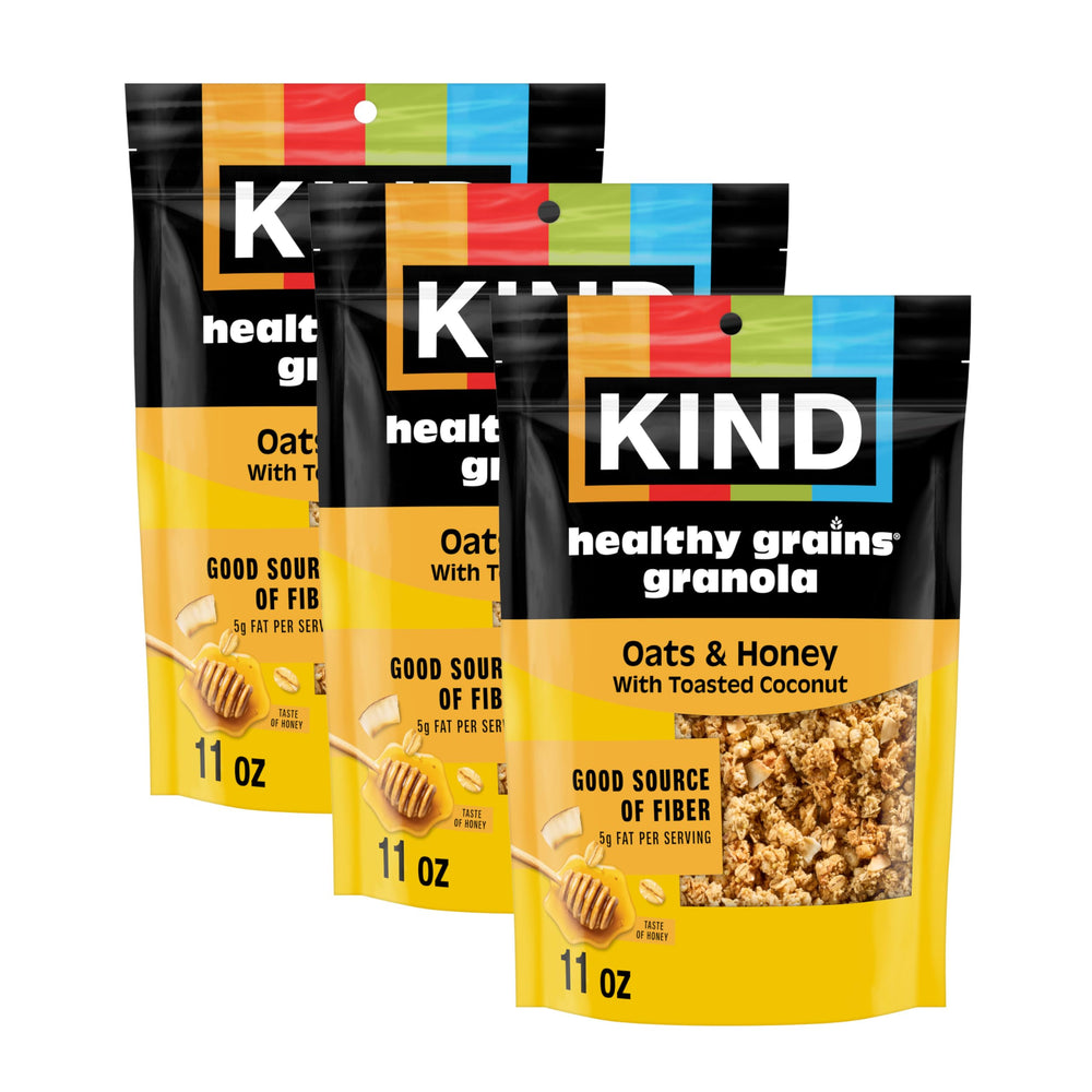 KIND empaque frontal mostrando granola integral y sello sin gluten