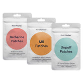 Kind Patches empaque frontal mostrando las tres variedades y conveniencia