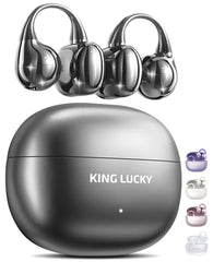 King Lucky vista frontal del estuche y auriculares, estilo y portabilidad
