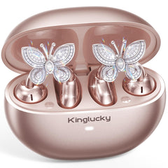 Kinglucky frontal muestra estuche y auriculares, elegante y práctico