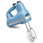 KitchenAid batidora de mano frontal Blue Velvet mostrando controles y diseño ergonómico