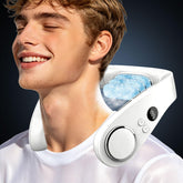 KJXIC vista frontal del ventilador de cuello mostrando diseño cómodo y manos libres