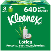 Kleenex caja frente mostrando diseño y fácil dispensado para uso rápido
