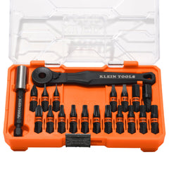 Klein Tools estuche frontal compacto mostrando el set y transporte fácil