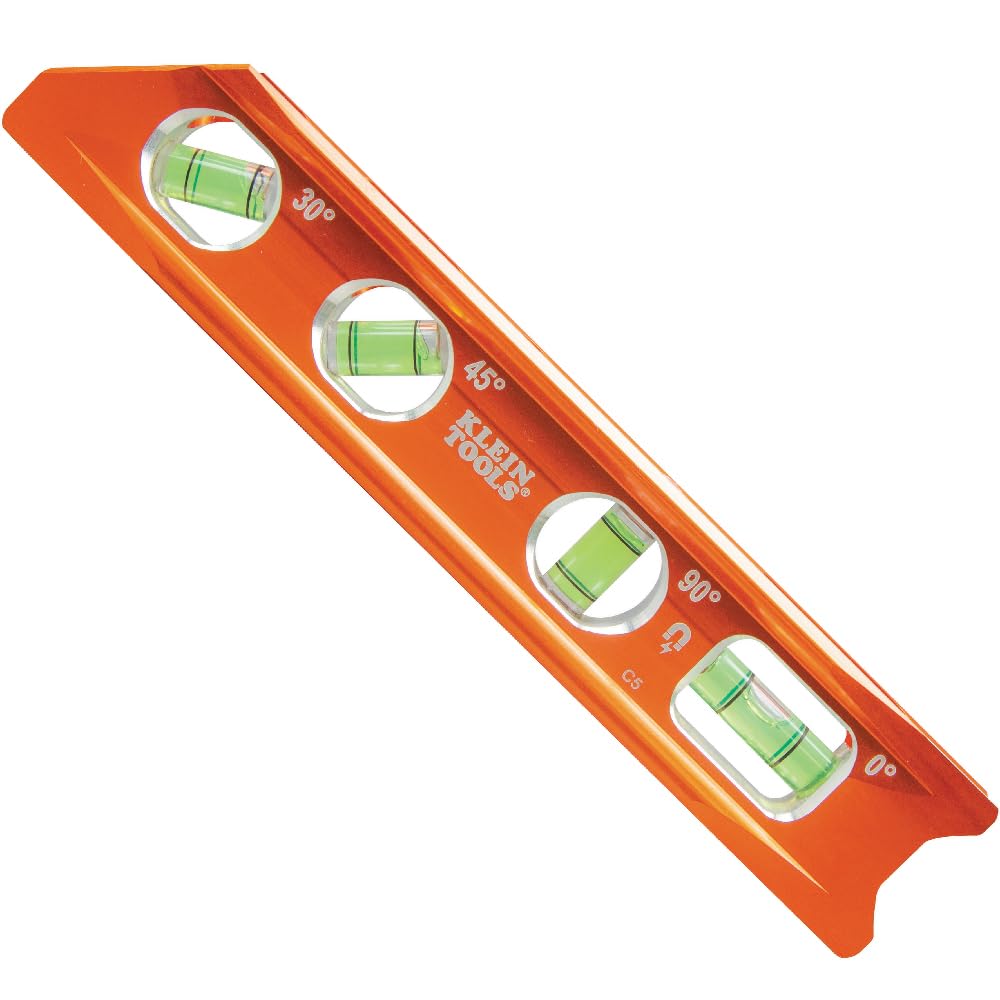 Klein Tools 935RB frente del nivel mostrando diseño y medidas, visibilidad mejorada