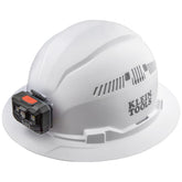 Klein Tools casco frontal blanco mostrando protección y estabilidad