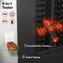 Klein Tools ET350 receptor frente a panel eléctrico en modo Learn, acelera mapeo de disyuntores