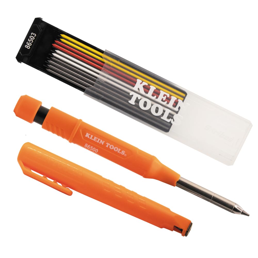 KLEIN TOOLS vista frontal del lápiz mecánico y estuche de minas, kit listo para obra