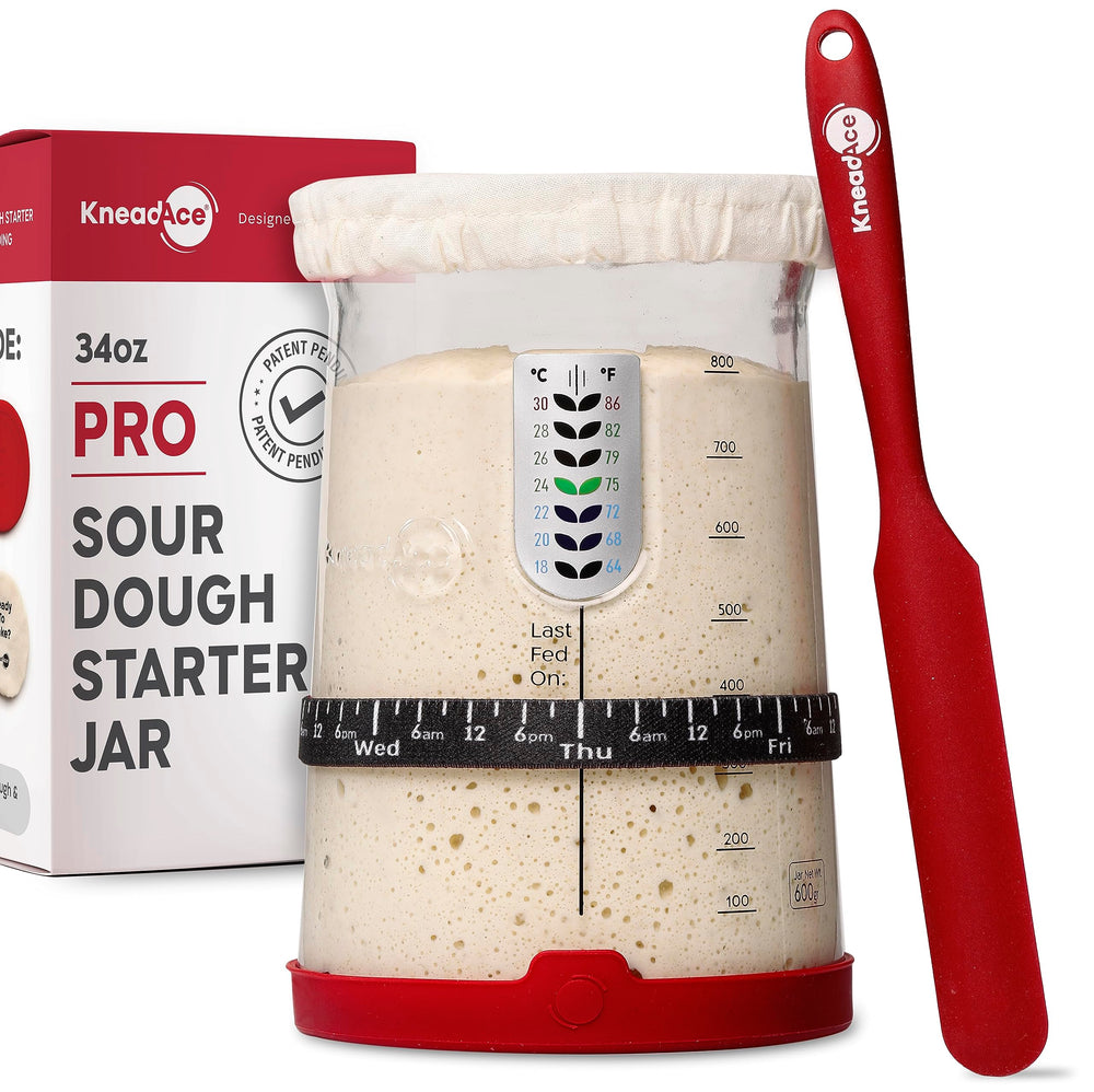 KNEADACE tarro frontal 34 oz listo para masa madre, facilita fermentación segura