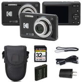 KODAK PIXPRO FZ55 vista frontal negra con diseño compacto y manejo cómodo