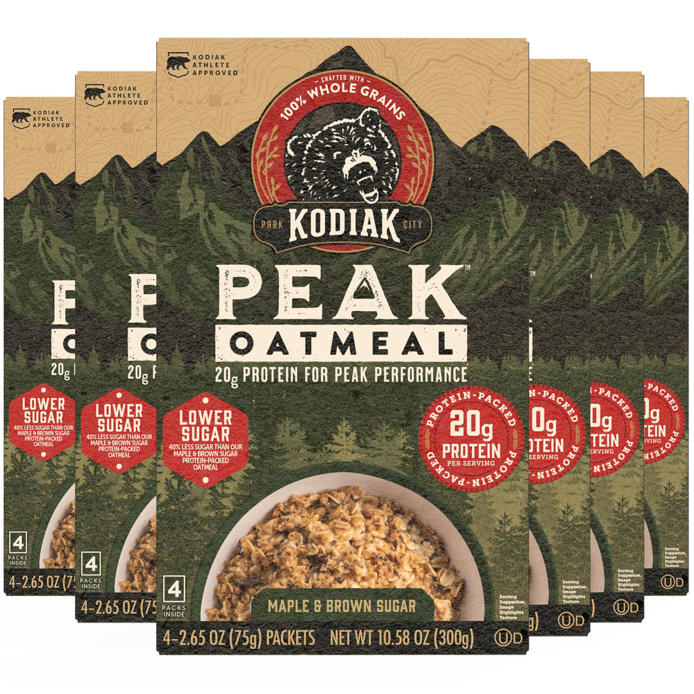 Kodiak Peak frente del empaque mostrando cajas y contenido nutritivo