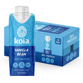 Koia botella frontal Vainilla Bean mostrando etiqueta y beneficio nutricional