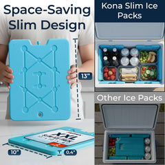 Kona pack junto a latas para mostrar tamaño y ahorro de espacio