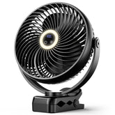 Koonie ventilador clip frontal mostrando diseño compacto y potencia