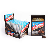 Kopiko Focus paquete frontal mostrando caja y estuches para llevar