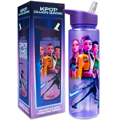 KPop Demon Hunters botella Huntrix vista frontal, diseño llamativo y capacidad 25oz