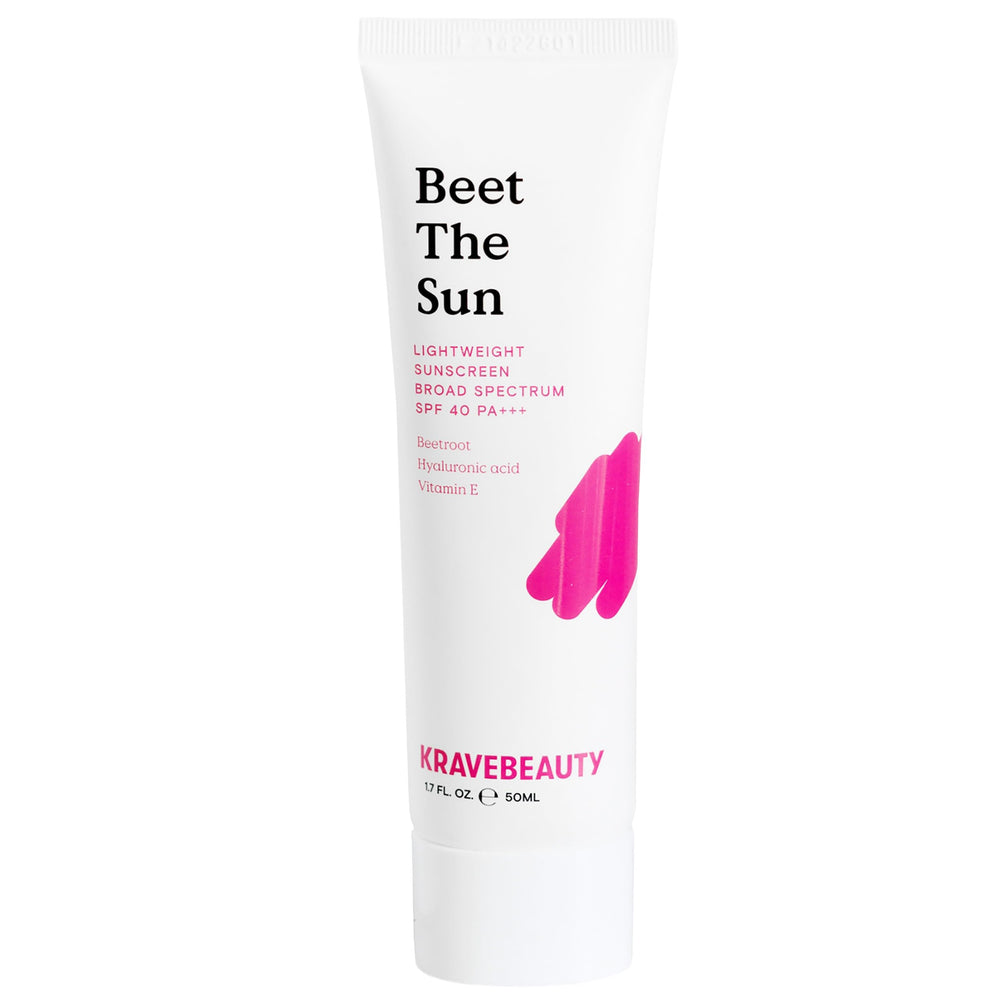 KraveBeauty bote frontal del protector SPF 40 mostrando envase compacto y claro