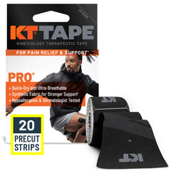 KT Tape Pro embalaje frontal mostrando 20 tiras y beneficio soporte inmediato