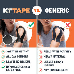 KT Tape tiras precortadas en mano destacando facilidad de uso instantánea