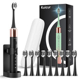 Kuicur vista frontal del cepillo negro mostrando diseño y botones para control