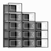 Kuject paquete frontal de 12 cajas transparentes mostrando organización eficiente