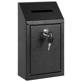 KYODOLED vista frontal de la caja metálica con ranura y cerradura, seguridad visible
