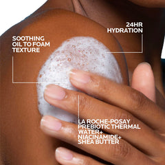 La Roche-Posay primer plano de la etiqueta con ingredientes y beneficios