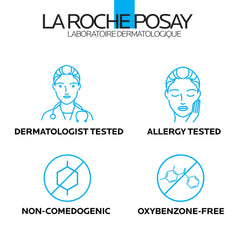 La Roche-Posay envase junto a objetos de bolso para visualizar tamaño de viaje