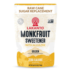 Lakanto bolsa frente mostrando diseño y tamaño, alternativa dulce práctica