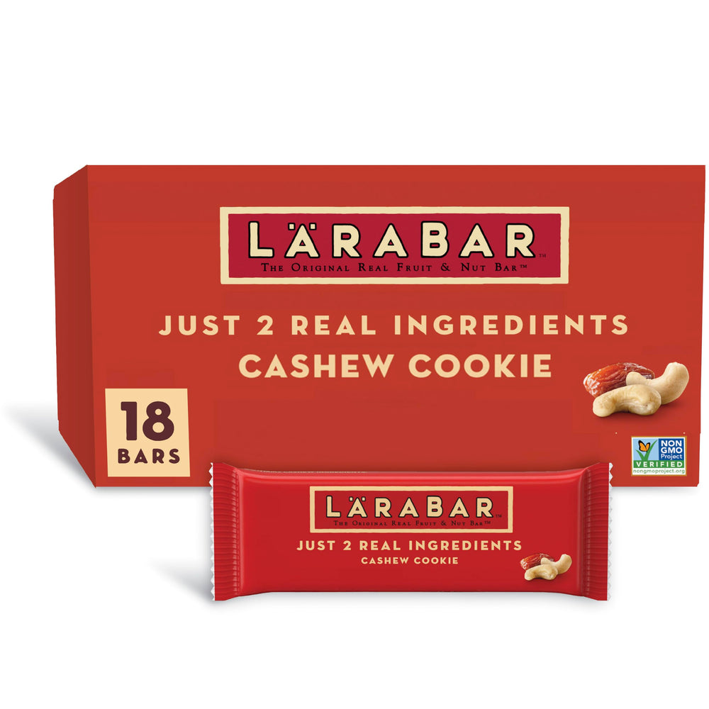 LÄRABAR empaque frontal mostrando caja de 18 barras y conveniencia