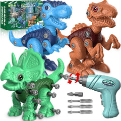 Laradola frontal del empaque con set de dinosaurios listo para regalo, muestra contenido