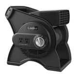 Lasko frontal del ventilador mostrando diseño compacto y flujo potente