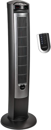 Lasko ventilador frontal plata mostrando diseño esbelto y flujo constante
