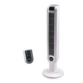 Lasko ventilador torre frontal mostrando diseño compacto y ahorro de espacio