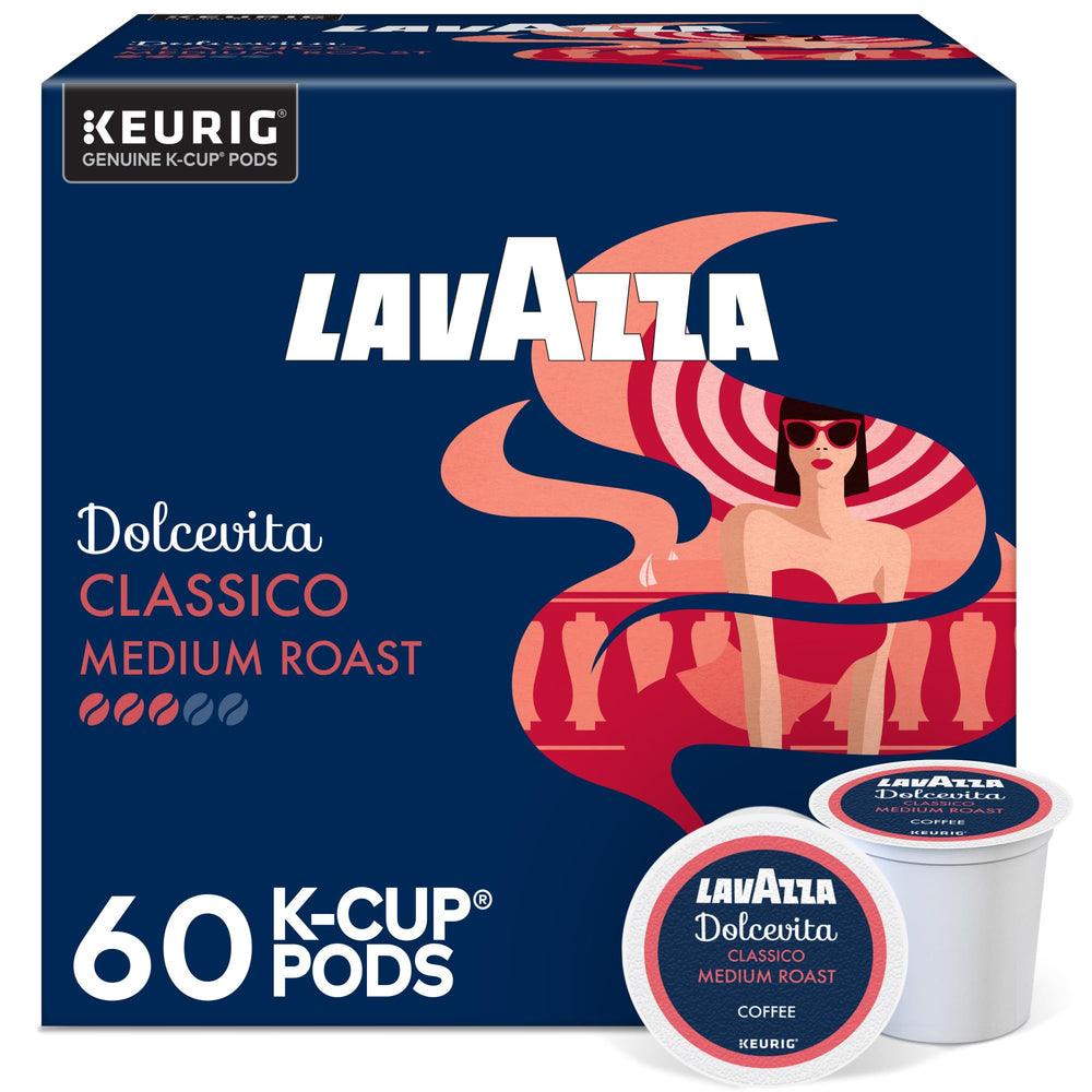 Lavazza Dolcevita frontal de la caja mostrando el pack de 60 cápsulas, conveniencia y frescura