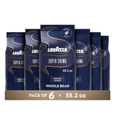 Lavazza Super Crema frente del empaque mostrando 2.2 lb y beneficio de conservación