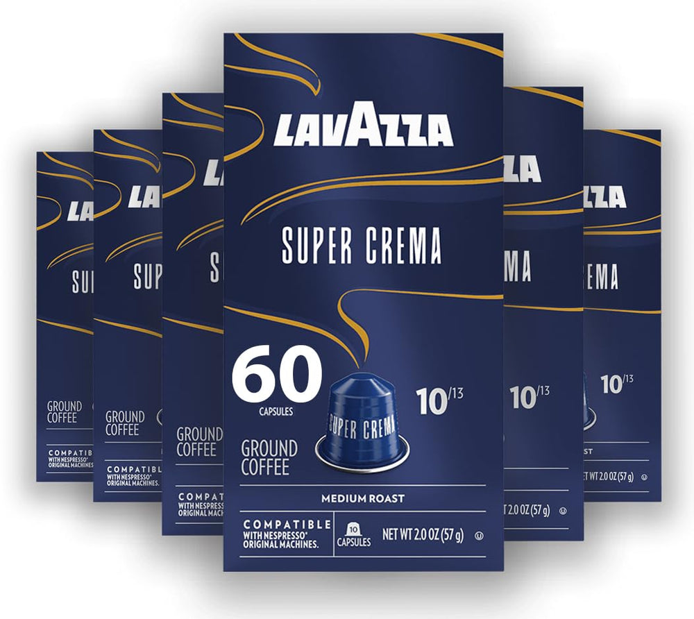 Lavazza Super Crema frontal del paquete mostrando 60 cápsulas y conservación del aroma