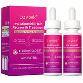 Lavtek frasco frontal mostrando minoxidil 5% y diseño limpio