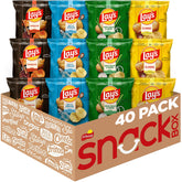 Lay's front packaging showing four-flavor 40 pack and convenience