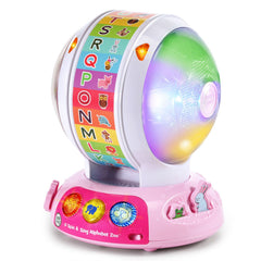 LeapFrog frontal de la pelota Alphabet Zoo rosa mostrando botones iluminados y cara amigable